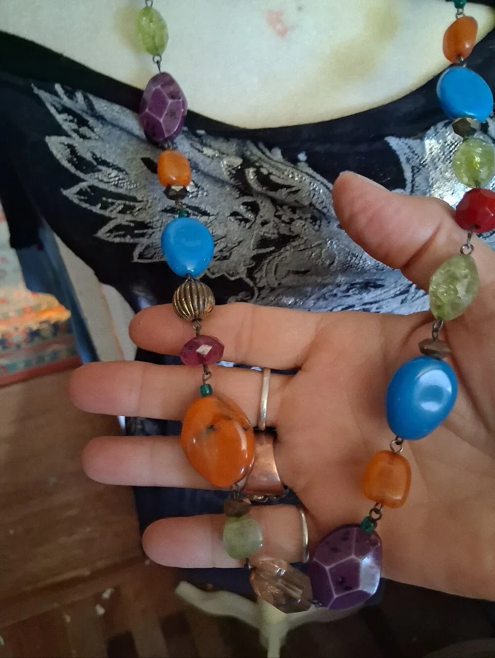 Colorful Multi-Bead Women's Necklace - Purple, Blue & Orange
